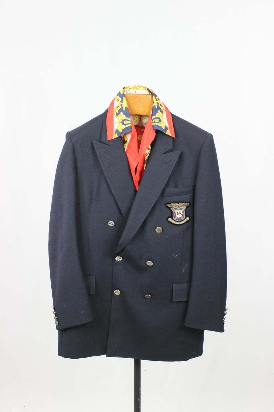 Vintage NINO CERRUTI Navy Wool Double Breasted YALE DKE Crest Blazer, Size 42